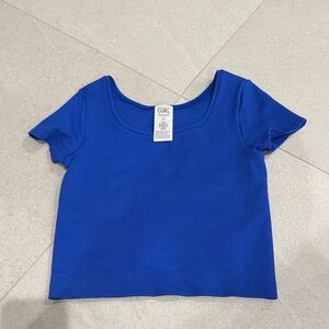 New Athleta Girl Rise Above Crop Ribbed Tee Blue Large 12